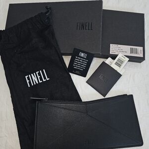 Finell VEN Faceted Zippered Pouch - Premium Black Leather